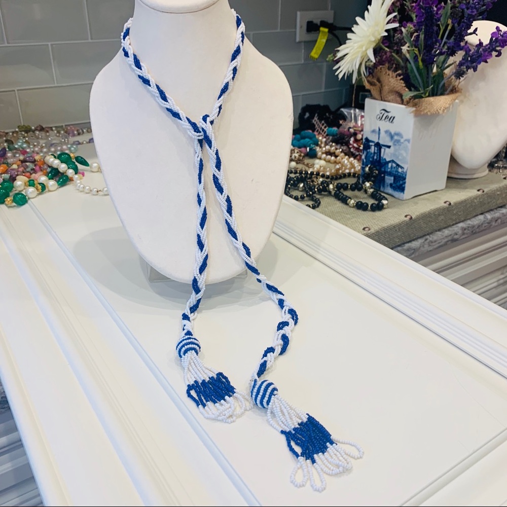 Vintage 1960’s Seed Bead Tassel Lariat Necklace - Picture 3 of 6